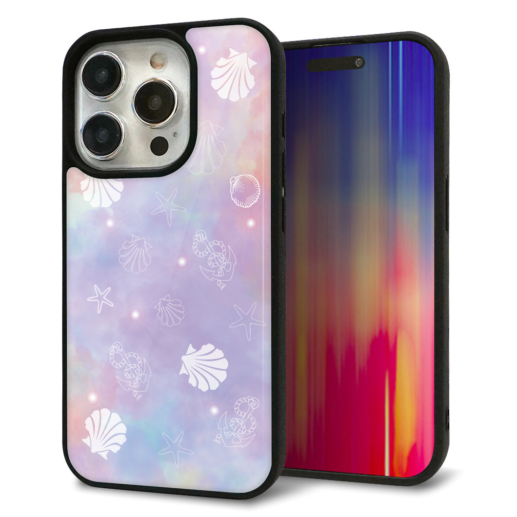 iPhone15 Pro 強化ガラス＆TPUスマホケース ガラプリ【KM883 シェル柄】