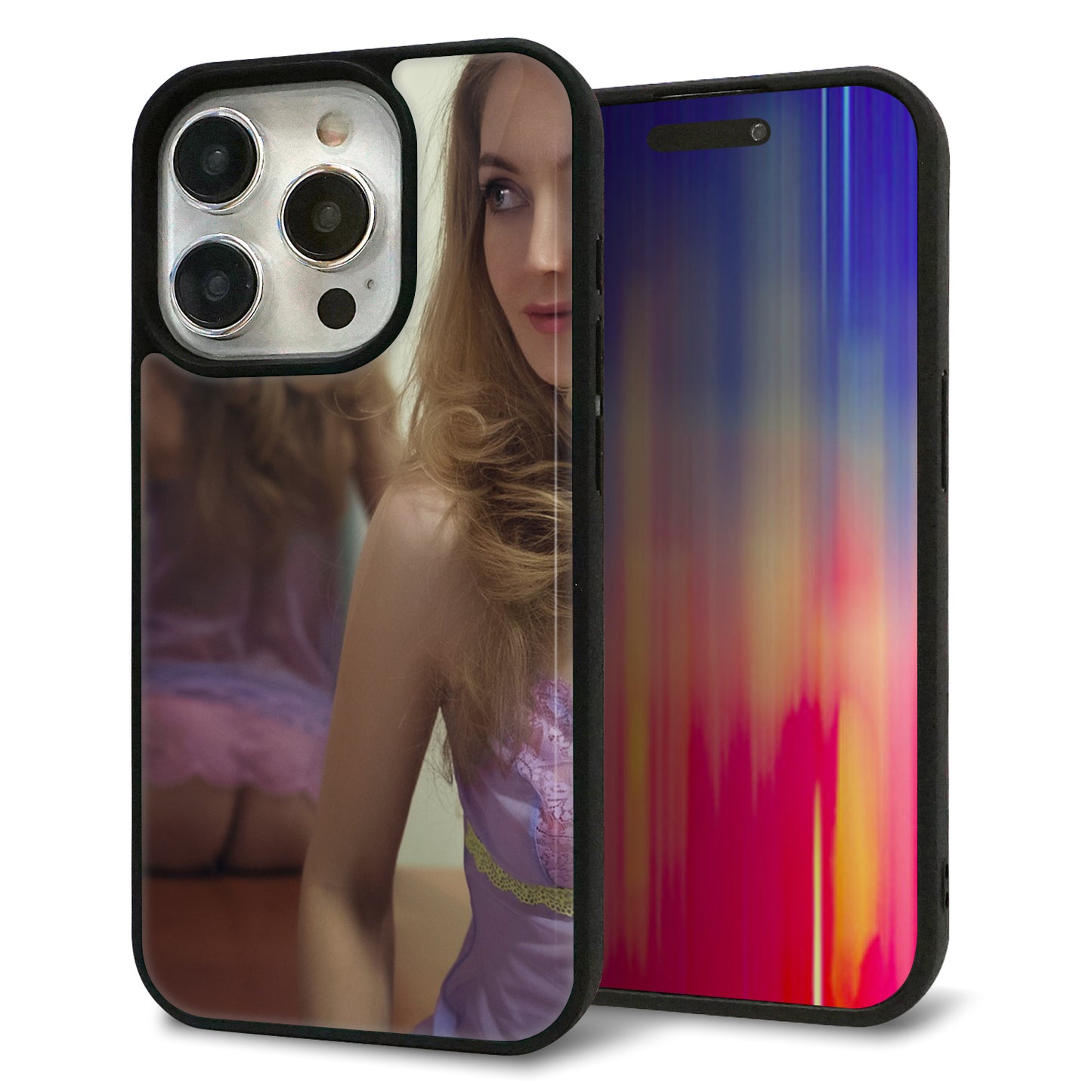 iPhone15 Pro 強化ガラス＆TPUスマホケース ガラプリ【KM886 ミラー】