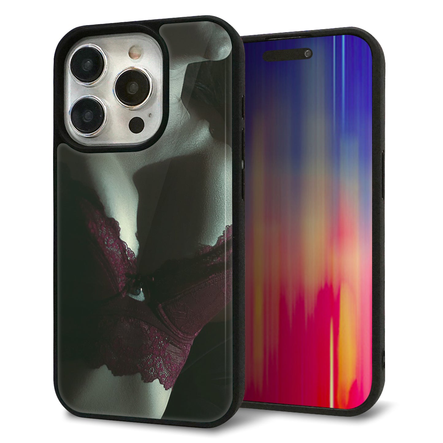 iPhone15 Pro 強化ガラス＆TPUスマホケース ガラプリ【KM887 ランジェリー】