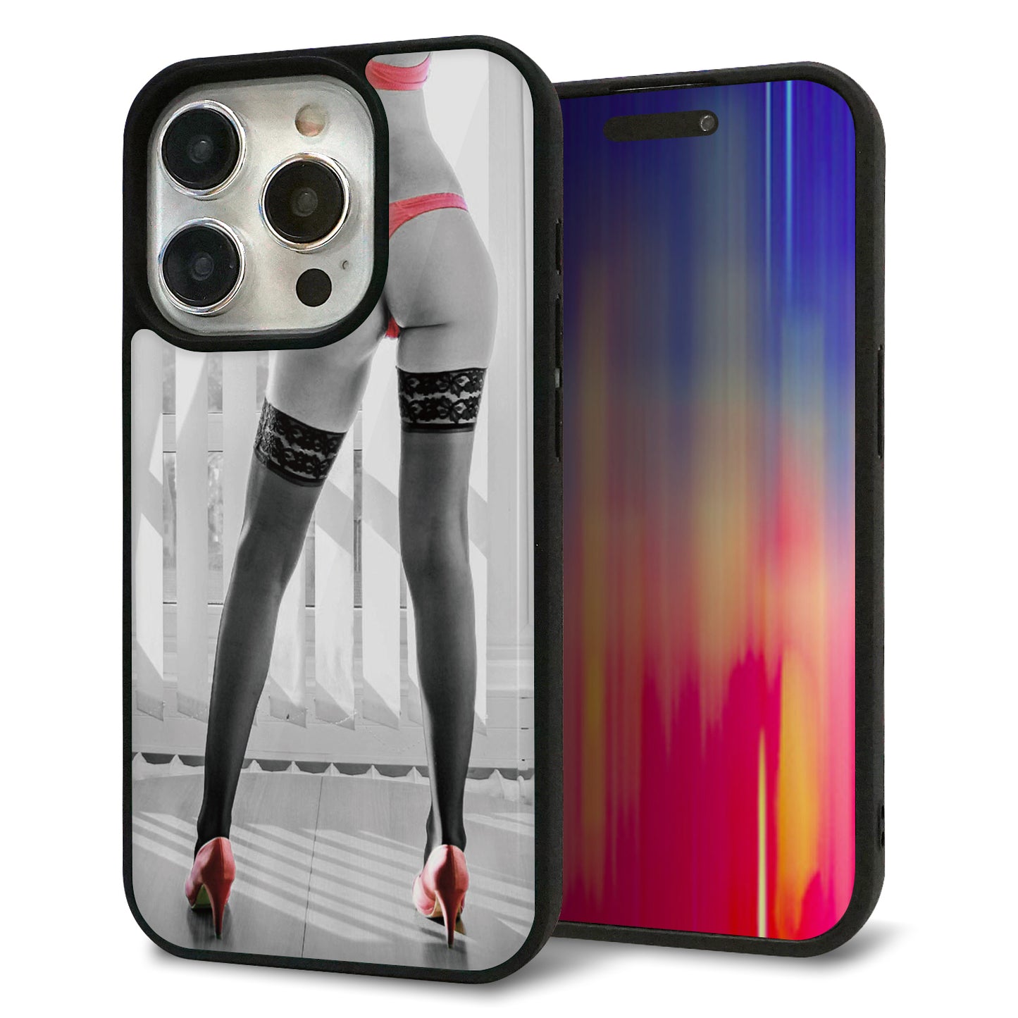 iPhone15 Pro 強化ガラス＆TPUスマホケース ガラプリ【KM889 ハイヒール】