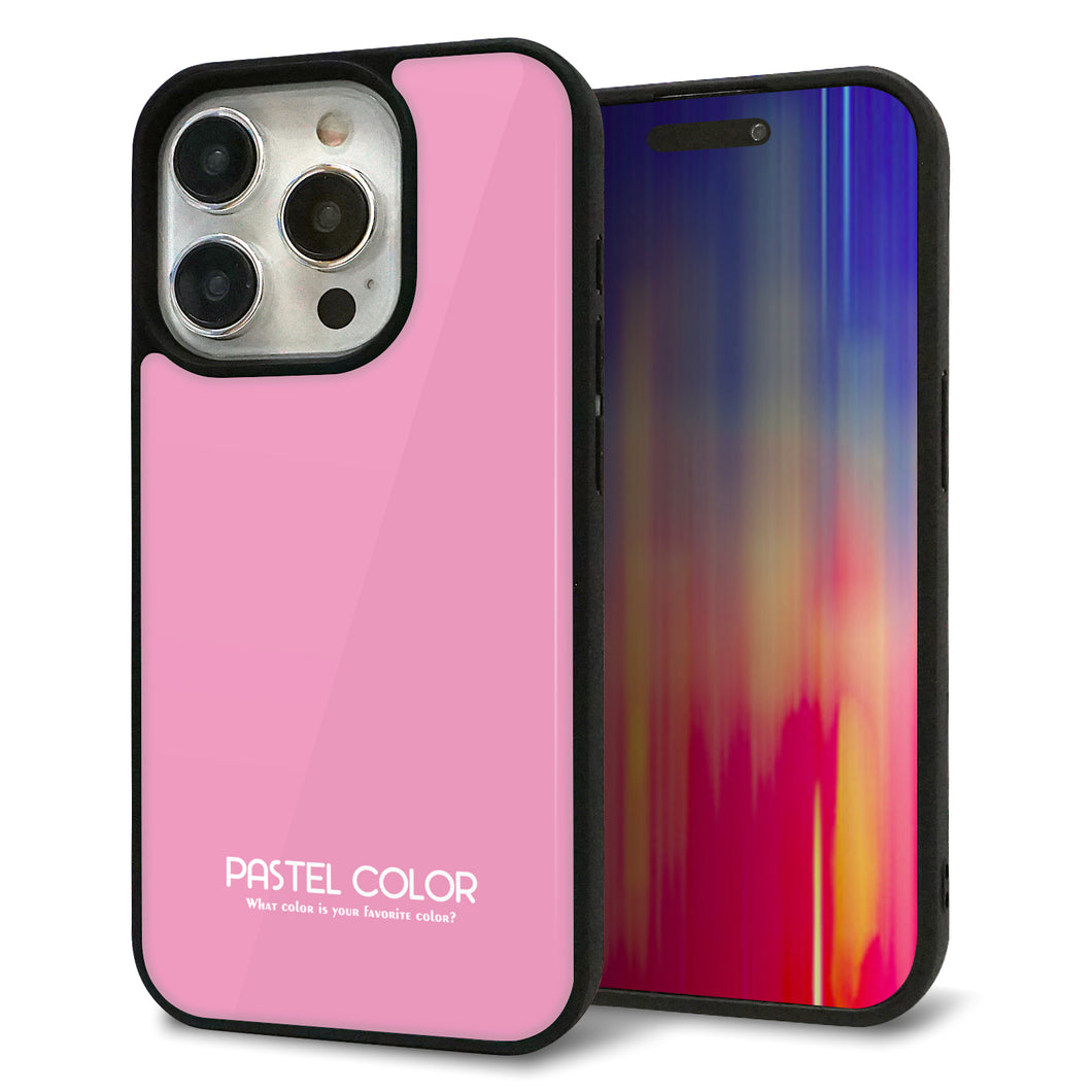 iPhone15 Pro 強化ガラス＆TPUスマホケース ガラプリ【KM899 パステルカラー(パステルピンク)】