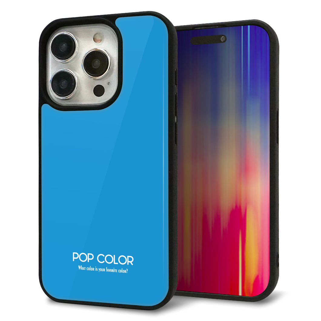 iPhone15 Pro 強化ガラス＆TPUスマホケース ガラプリ【KM908 ポップカラー(スカイブルー)】