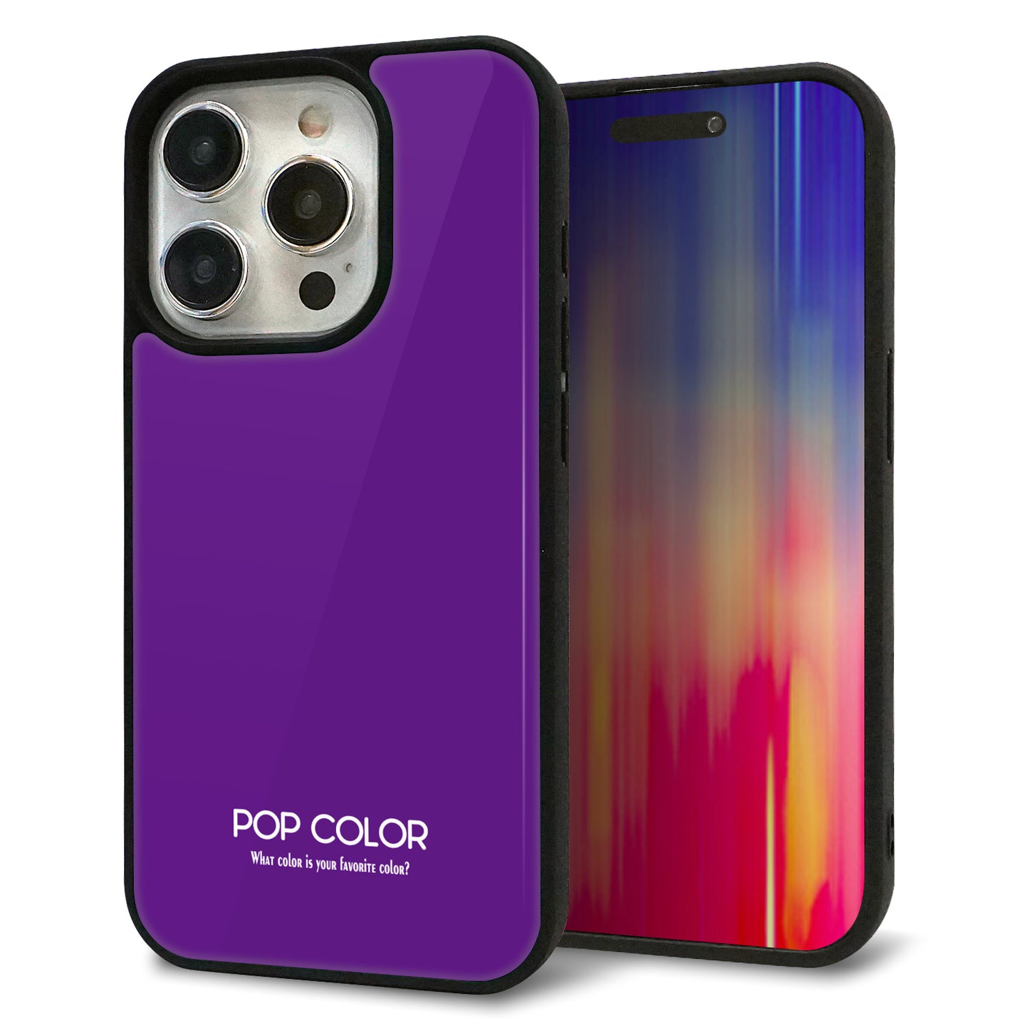 iPhone15 Pro 強化ガラス＆TPUスマホケース ガラプリ【KM909 ポップカラー(パープル)】