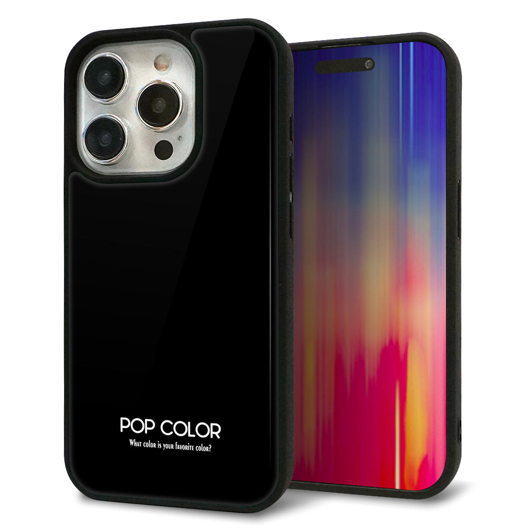 iPhone15 Pro 強化ガラス＆TPUスマホケース ガラプリ【KM911 ポップカラー(ブラック)】