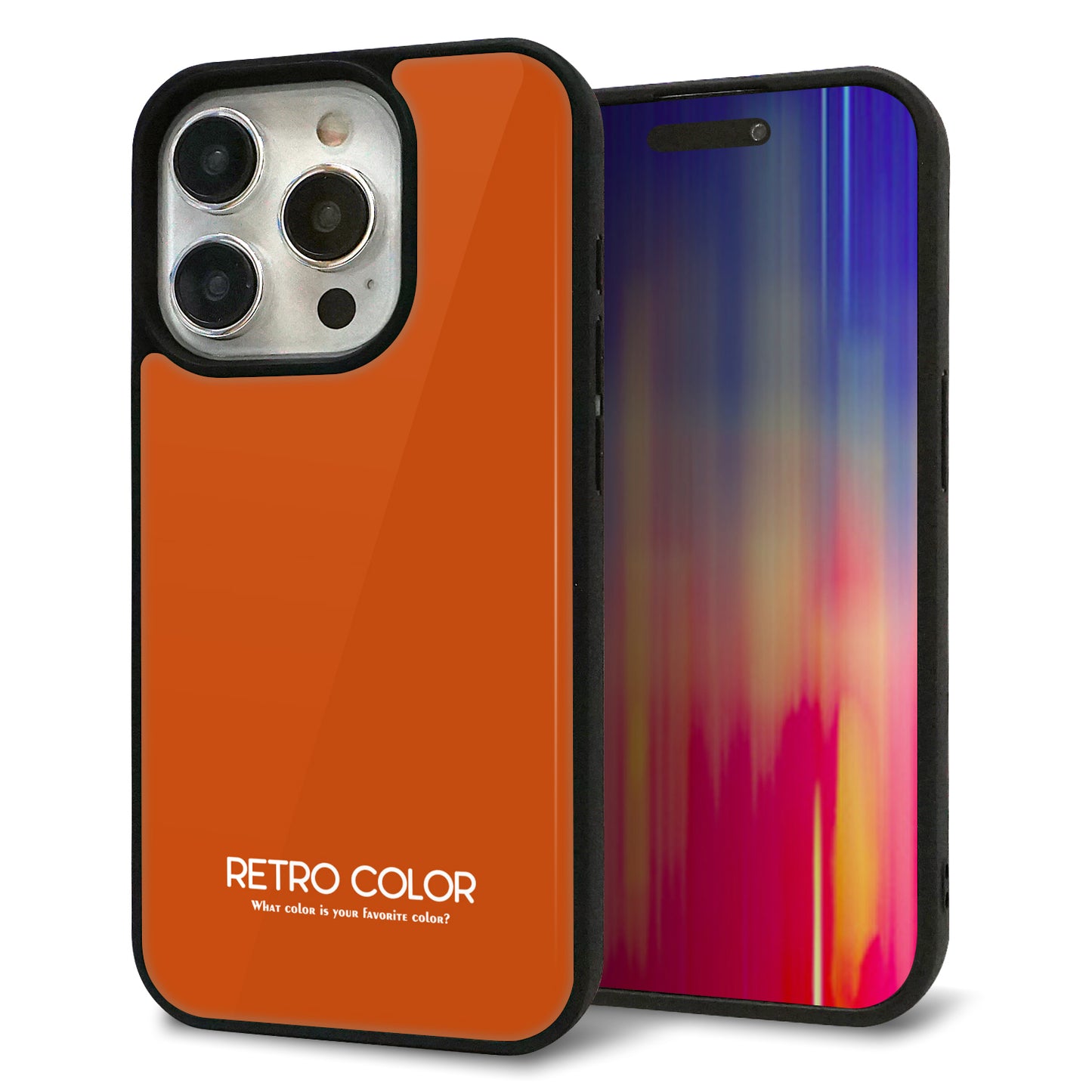 iPhone15 Pro 強化ガラス＆TPUスマホケース ガラプリ【KM917 レトロカラー(ダークオレンジ)】