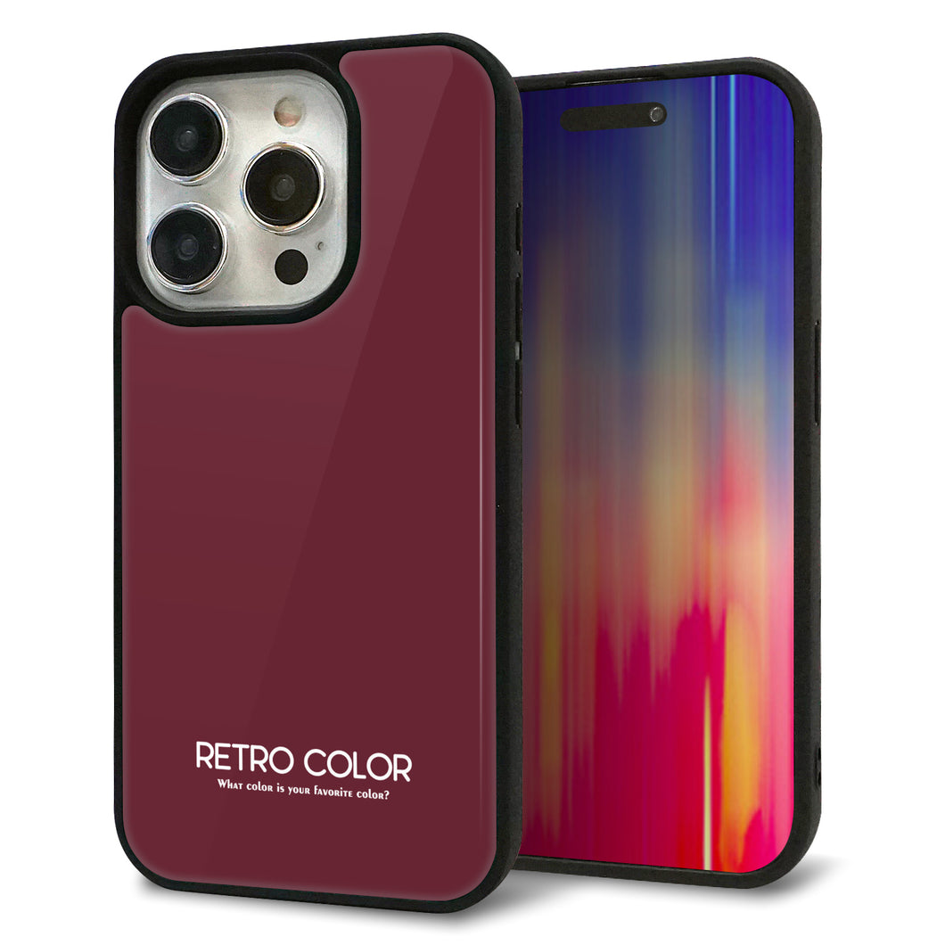 iPhone15 Pro 強化ガラス＆TPUスマホケース ガラプリ【KM919 レトロカラー(バーガンディー)】
