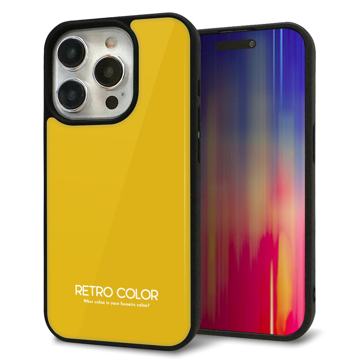 iPhone15 Pro 強化ガラス＆TPUスマホケース ガラプリ【KM920 レトロカラー(マスタード)】