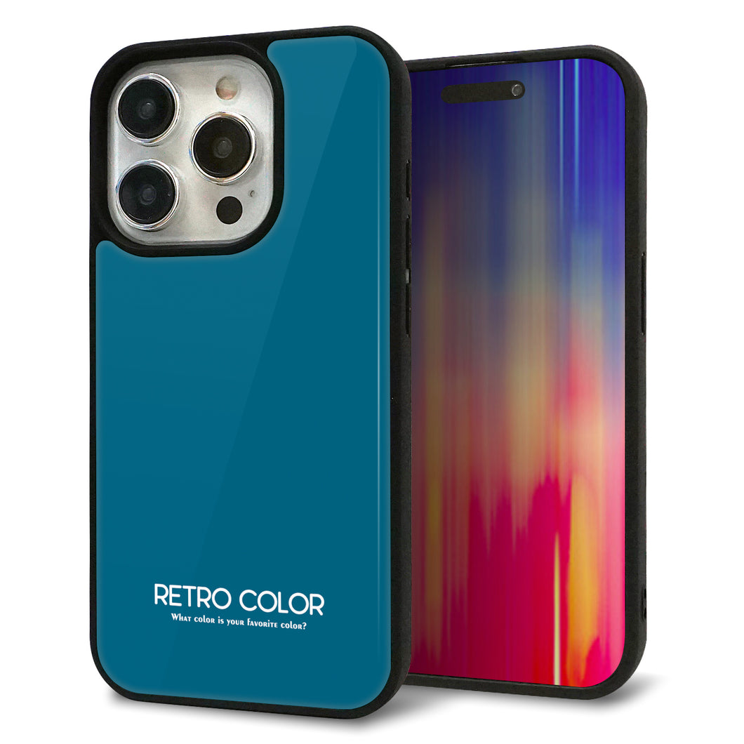 iPhone15 Pro 強化ガラス＆TPUスマホケース ガラプリ【KM922 レトロカラー(ダークブルー)】