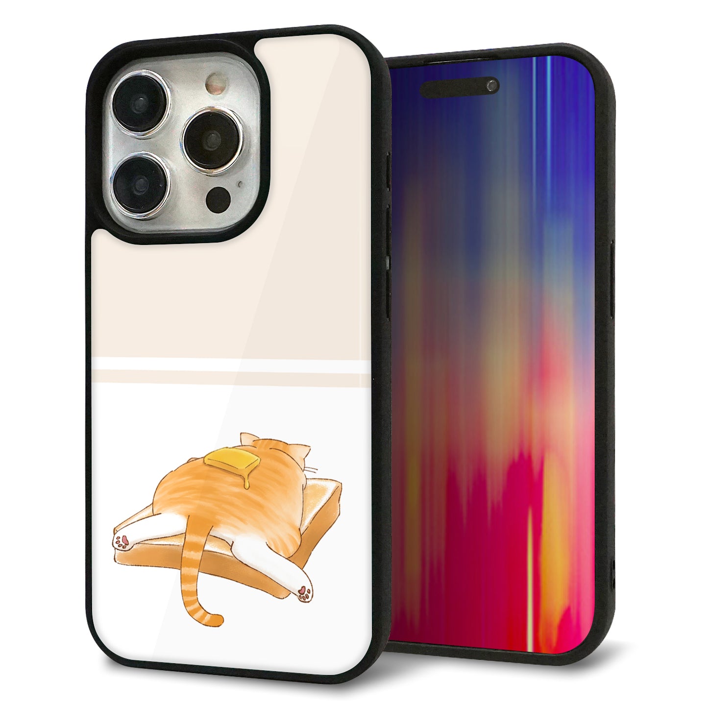 iPhone15 Pro 強化ガラス＆TPUスマホケース ガラプリ【KM959 バター】