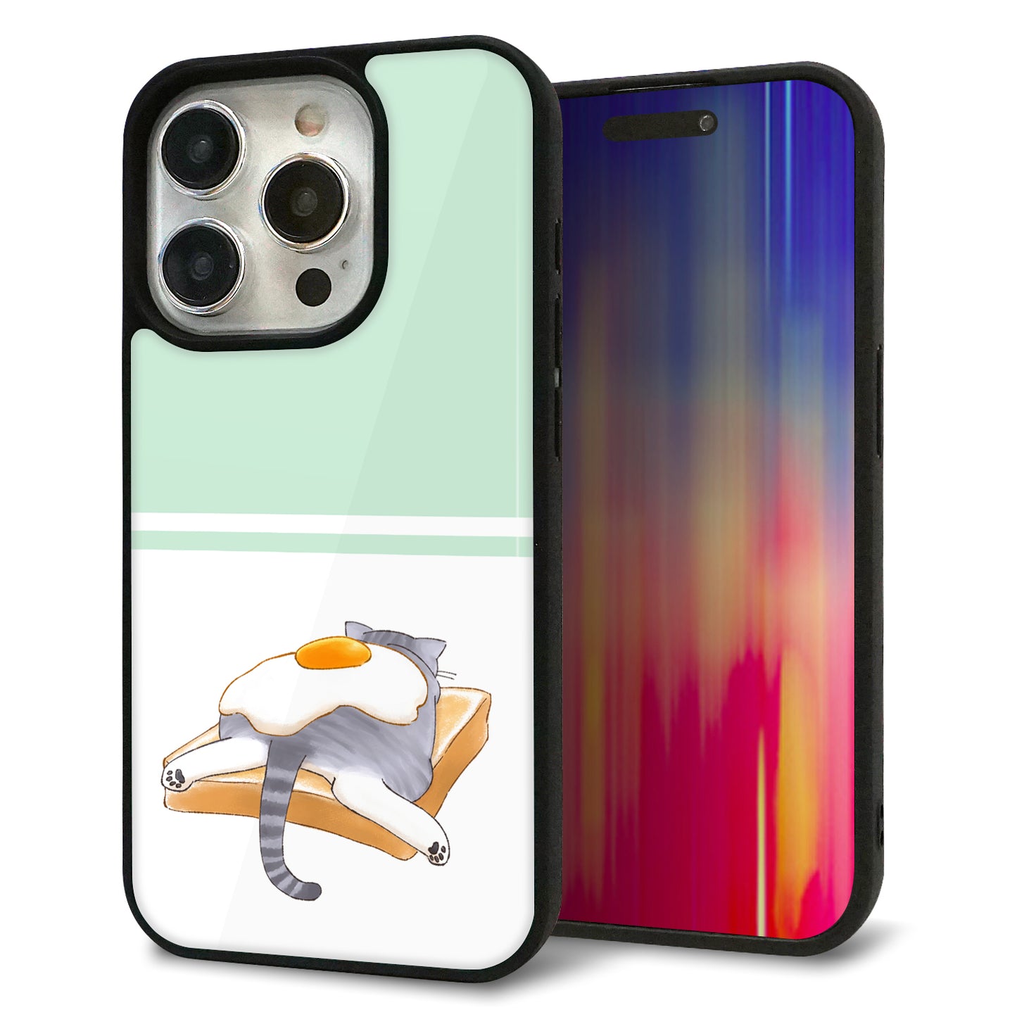 iPhone15 Pro 強化ガラス＆TPUスマホケース ガラプリ【KM960 目玉焼き】