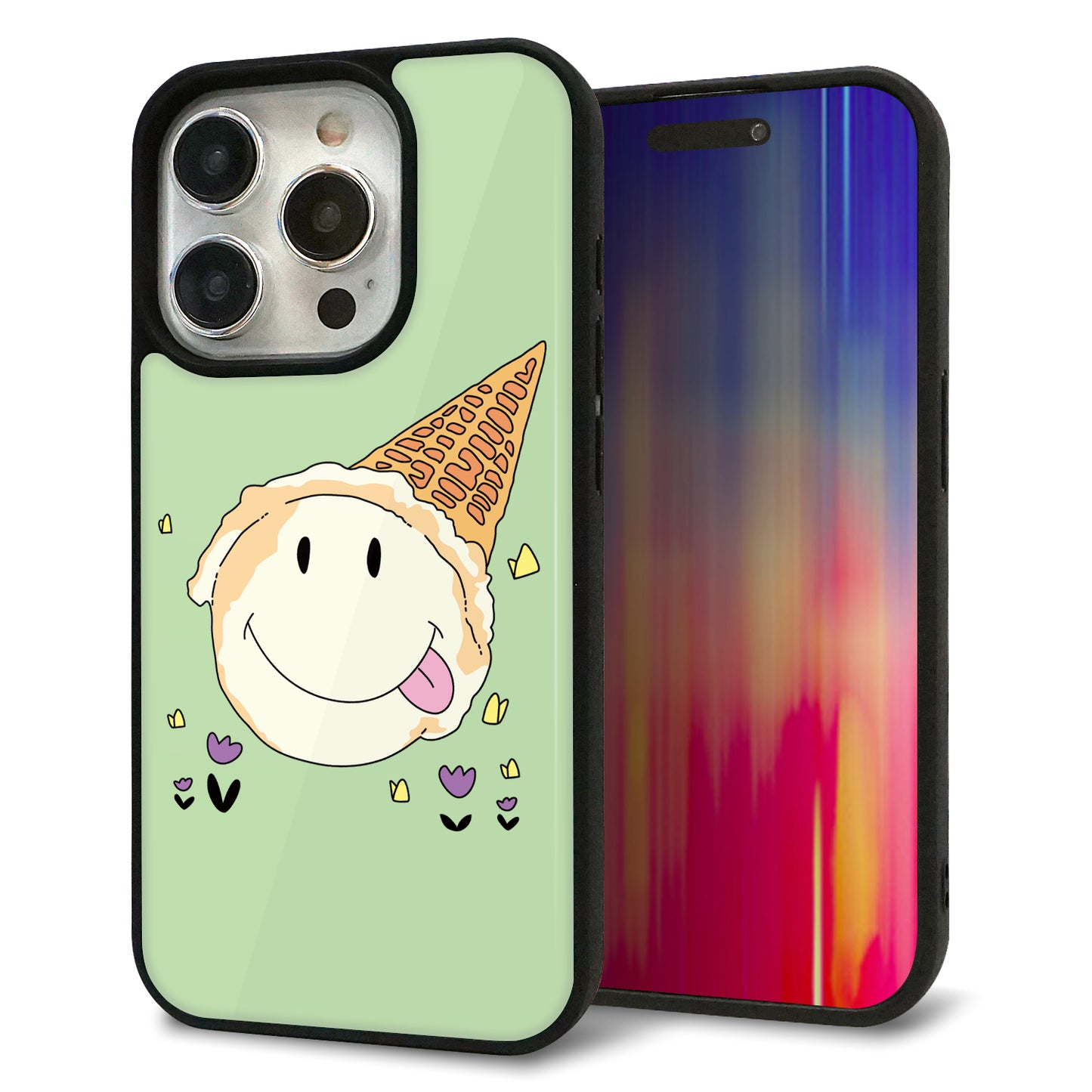 iPhone15 Pro 強化ガラス＆TPUスマホケース ガラプリ【MA902 アイスクリーム】