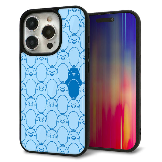 iPhone15 Pro 強化ガラス＆TPUスマホケース ガラプリ【MA917 パターン ペンギン】
