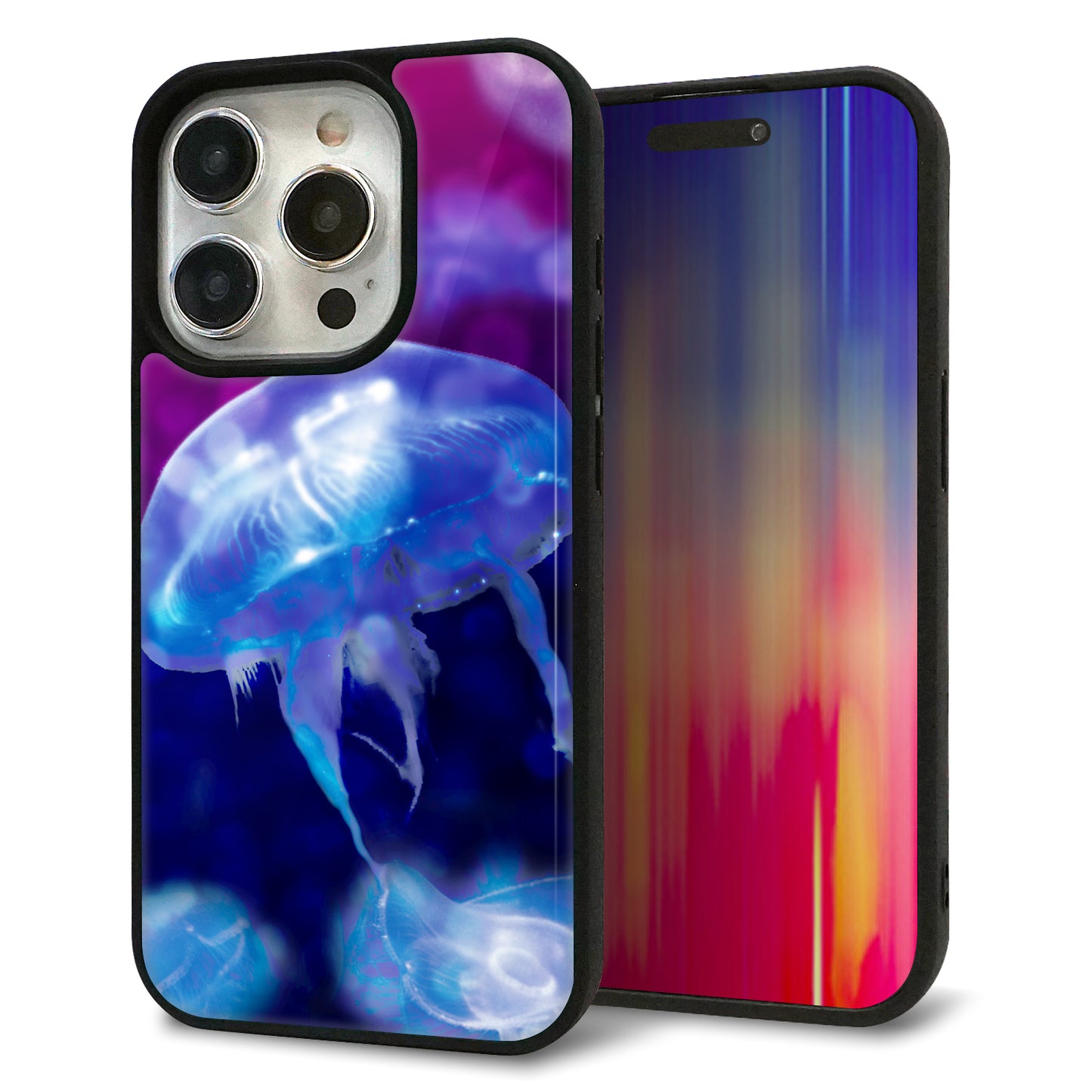 iPhone15 Pro 強化ガラス＆TPUスマホケース ガラプリ【MA934 クラゲハイライト】