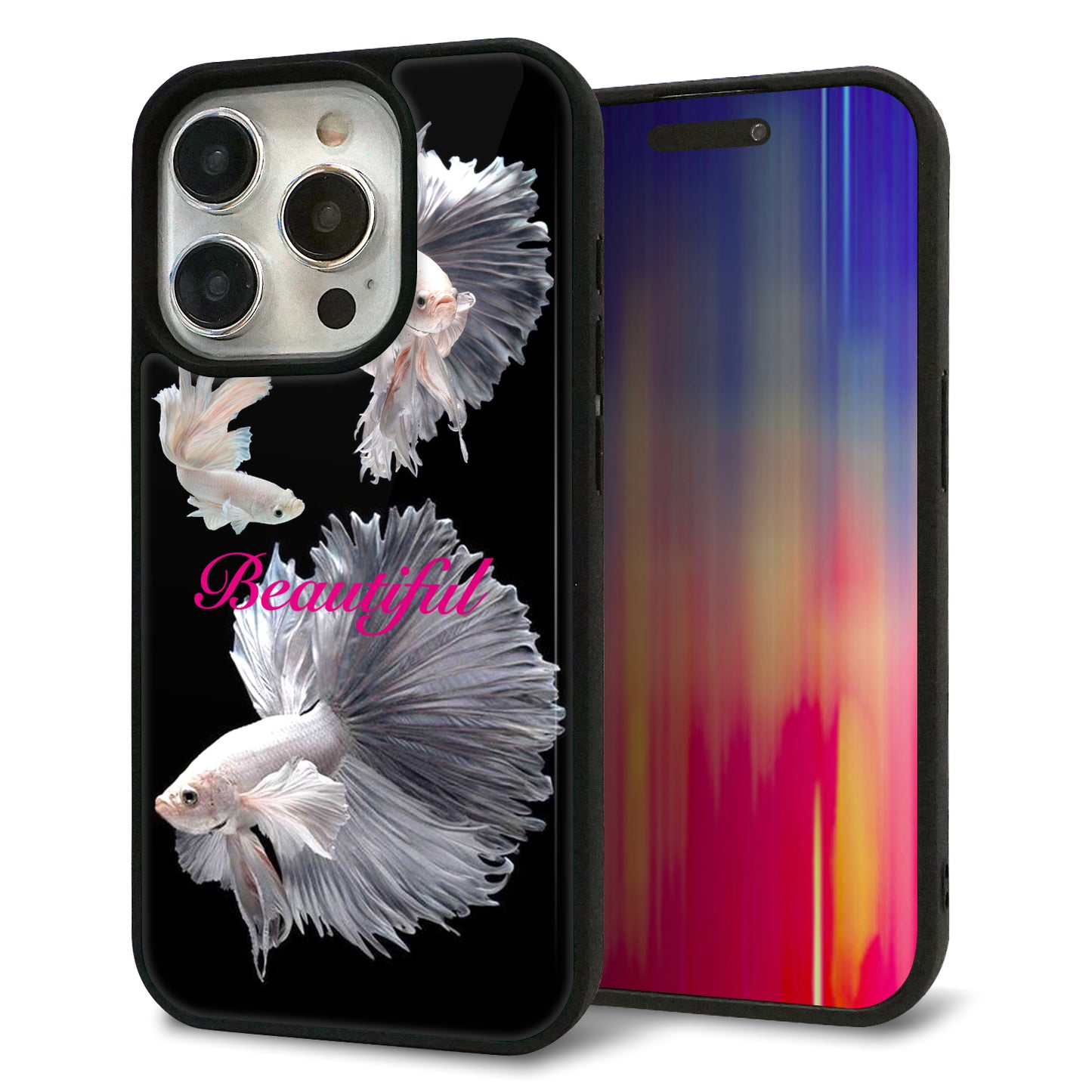 iPhone15 Pro 強化ガラス＆TPUスマホケース ガラプリ【MA957 金魚 B】
