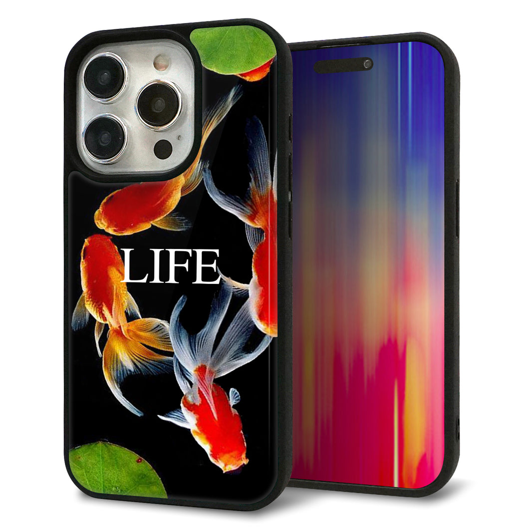 iPhone15 Pro 強化ガラス＆TPUスマホケース ガラプリ【MA958 金魚 C】