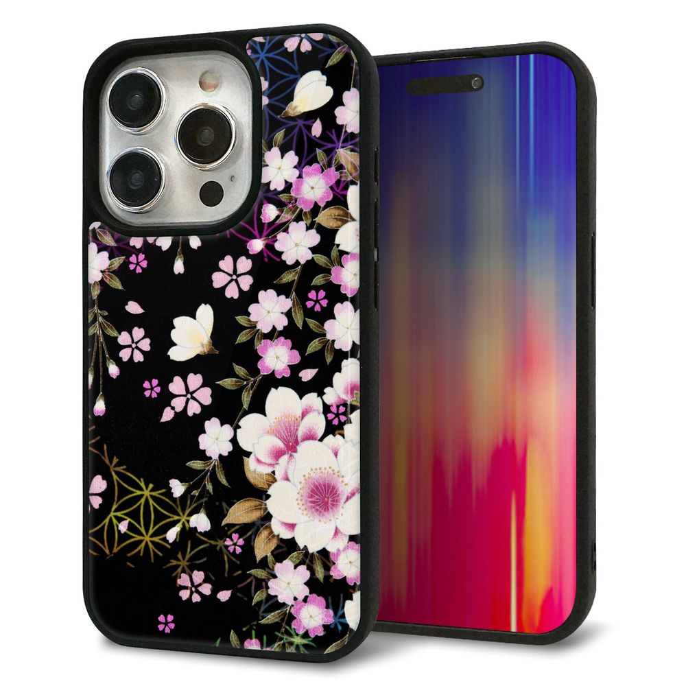 iPhone 15 Pro 強化ガラス＆TPUスマホケース ガラプリ【MA961 和柄 花 C】
