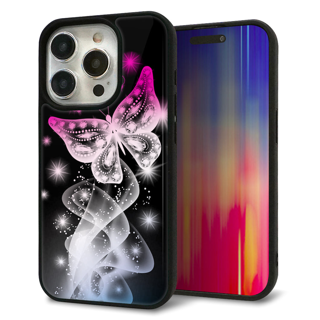 iPhone15 Pro 強化ガラス＆TPUスマホケース ガラプリ【MA989 蝶A】