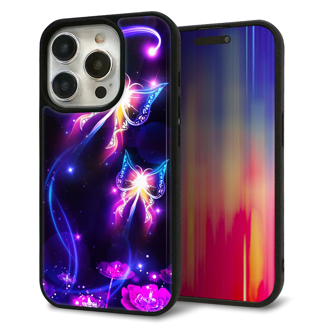 iPhone15 Pro 強化ガラス＆TPUスマホケース ガラプリ【MA990 蝶B】