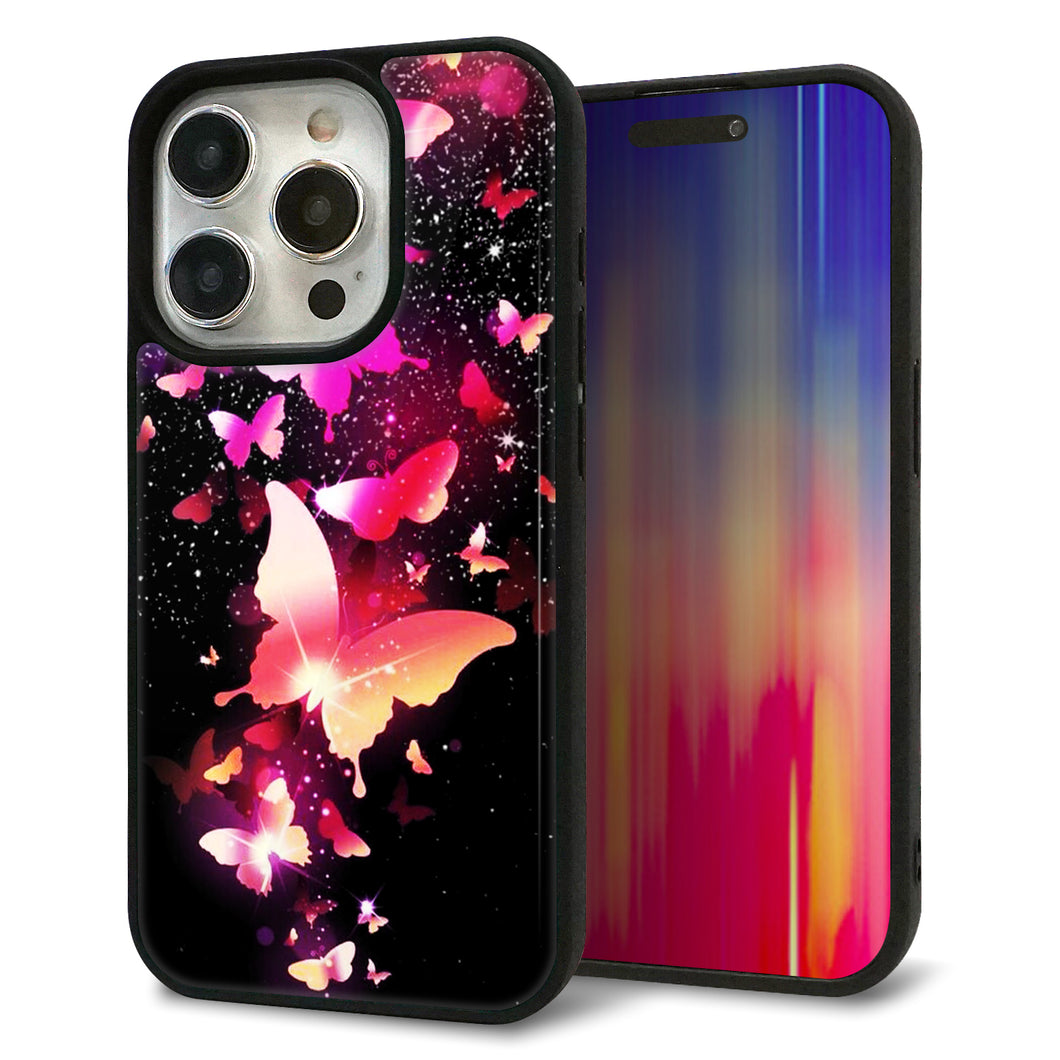 iPhone15 Pro 強化ガラス＆TPUスマホケース ガラプリ【MA991 蝶C】