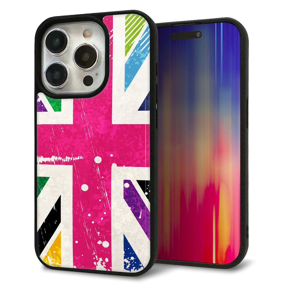 iPhone15 Pro 強化ガラス＆TPUスマホケース ガラプリ【SC806 ユニオンジャック ピンクビンテージ】