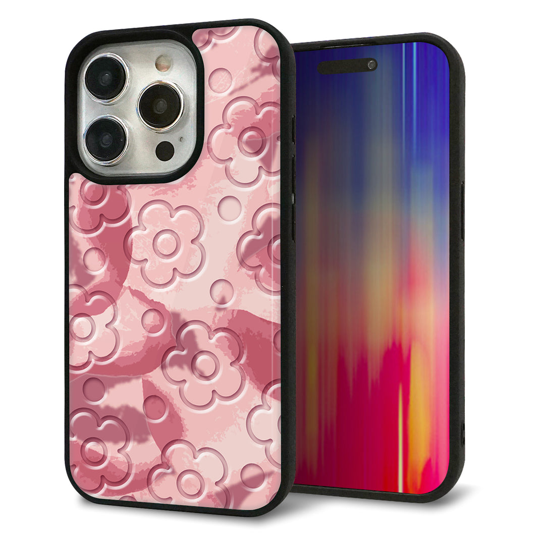 iPhone15 Pro 強化ガラス＆TPUスマホケース ガラプリ【SC846 フラワーヴェルニ花ピンク（ローズヴェルール）】