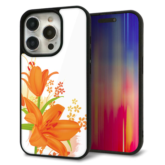 iPhone15 Pro 強化ガラス＆TPUスマホケース ガラプリ【SC848 ユリ（オレンジ）】