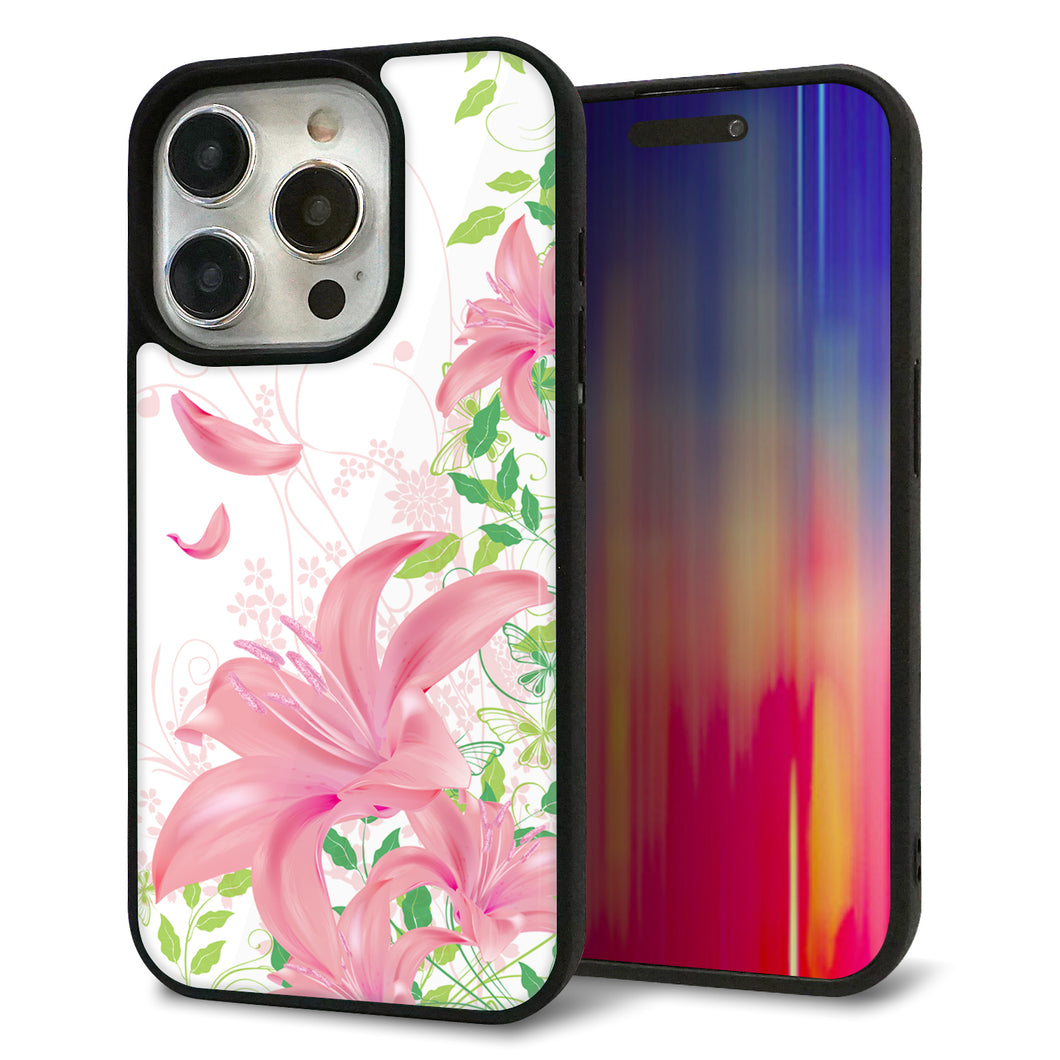 iPhone15 Pro 強化ガラス＆TPUスマホケース ガラプリ【SC849 ユリ（ピンク）】