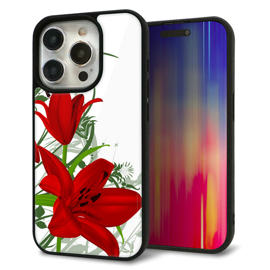 iPhone15 Pro 強化ガラス＆TPUスマホケース ガラプリ【SC850 ユリ（レッド）】