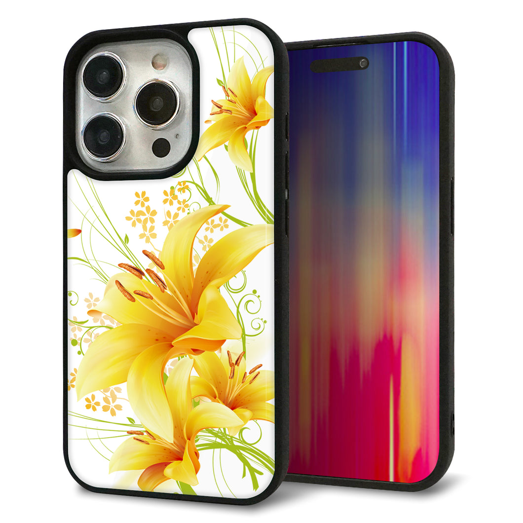 iPhone15 Pro 強化ガラス＆TPUスマホケース ガラプリ【SC852 ユリ（イエロー）】