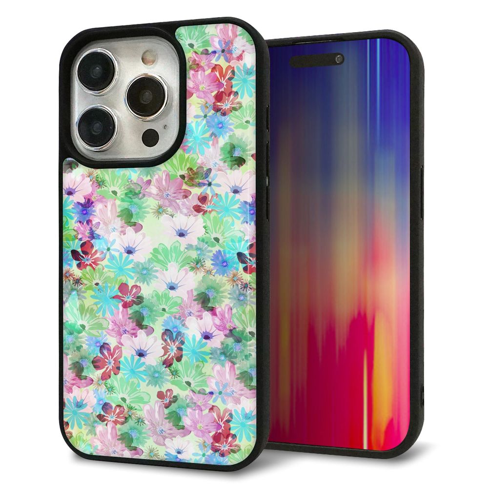 iPhone 15 Pro 強化ガラス＆TPUスマホケース ガラプリ【SC872 リバティプリント プレスドフラワー（グリーン）】