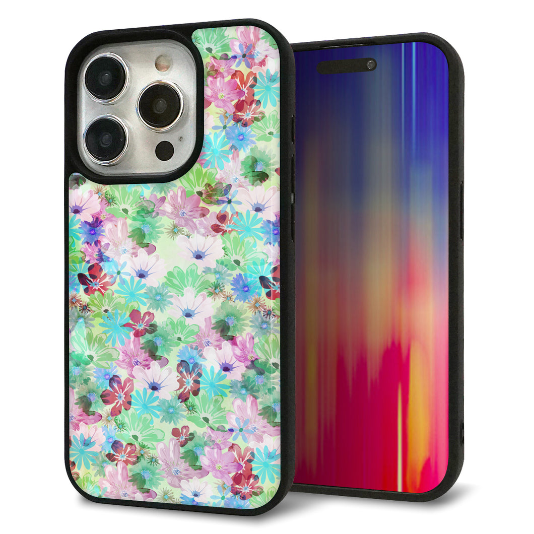 iPhone15 Pro 強化ガラス＆TPUスマホケース ガラプリ【SC872 リバティプリント プレスドフラワー（グリーン）】