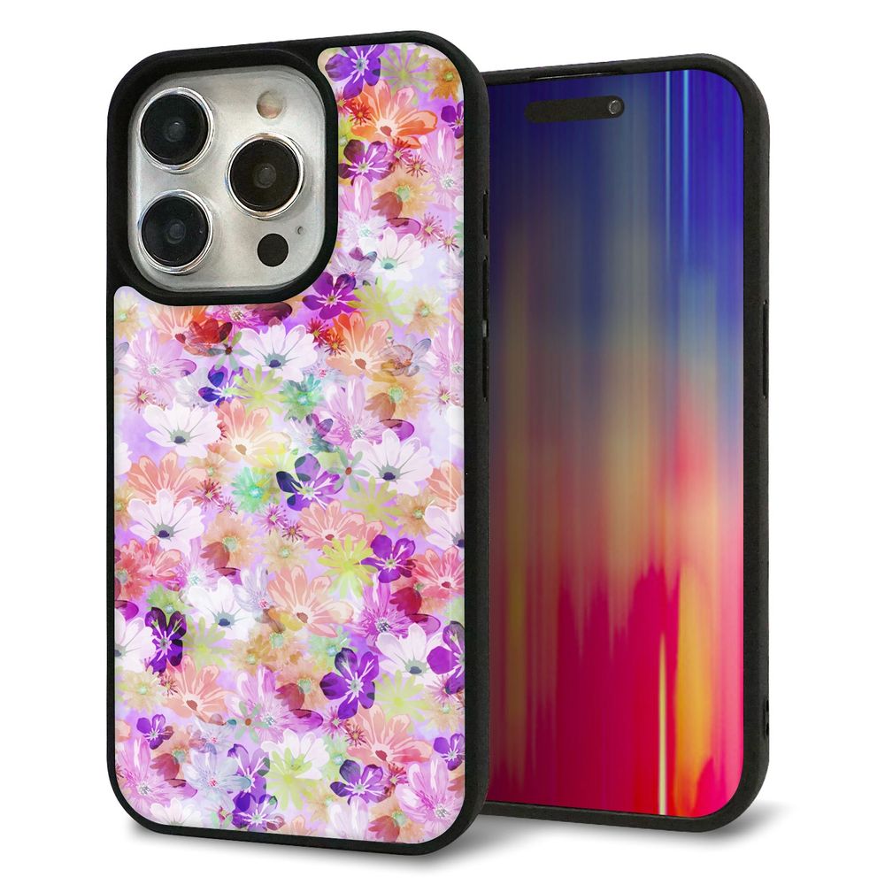 iPhone 15 Pro 強化ガラス＆TPUスマホケース ガラプリ【SC873 リバティプリント プレスドフラワー（パープル）】