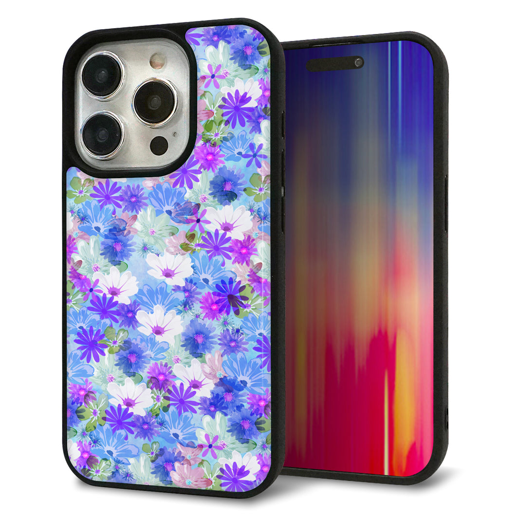 iPhone15 Pro 強化ガラス＆TPUスマホケース ガラプリ【SC875 リバティプリント プレスドフラワー（ブルー）】