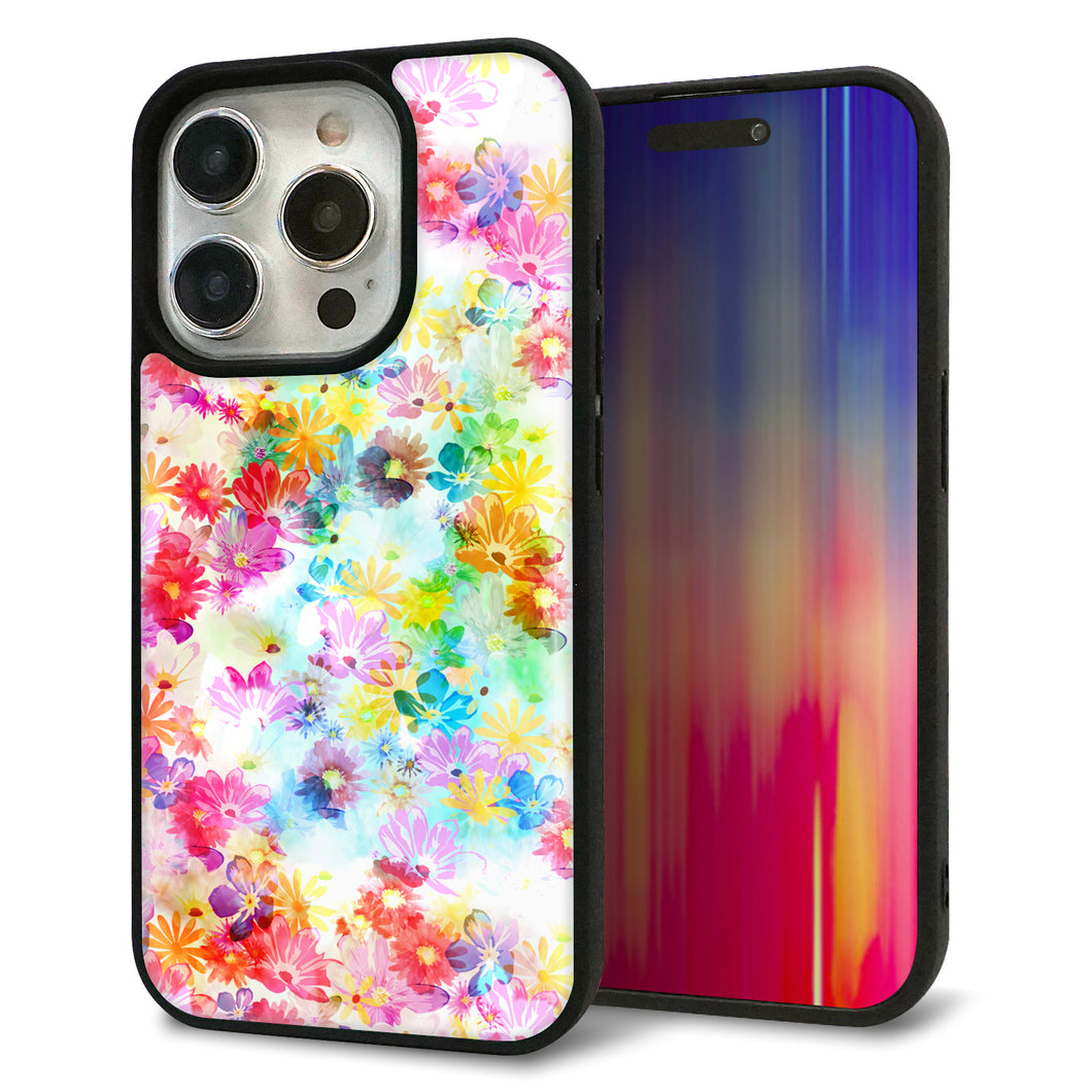 iPhone15 Pro 強化ガラス＆TPUスマホケース ガラプリ【SC876 リバティプリント プレスドフラワー（ホワイト）】