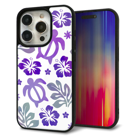 iPhone15 Pro 強化ガラス＆TPUスマホケース ガラプリ【SC878 ハワイアンアロハホヌ（パープル）】