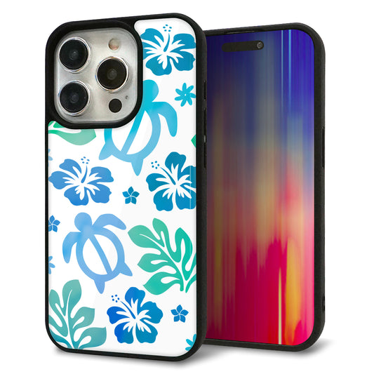 iPhone15 Pro 強化ガラス＆TPUスマホケース ガラプリ【SC880 ハワイアンアロハホヌ（ブルー）】