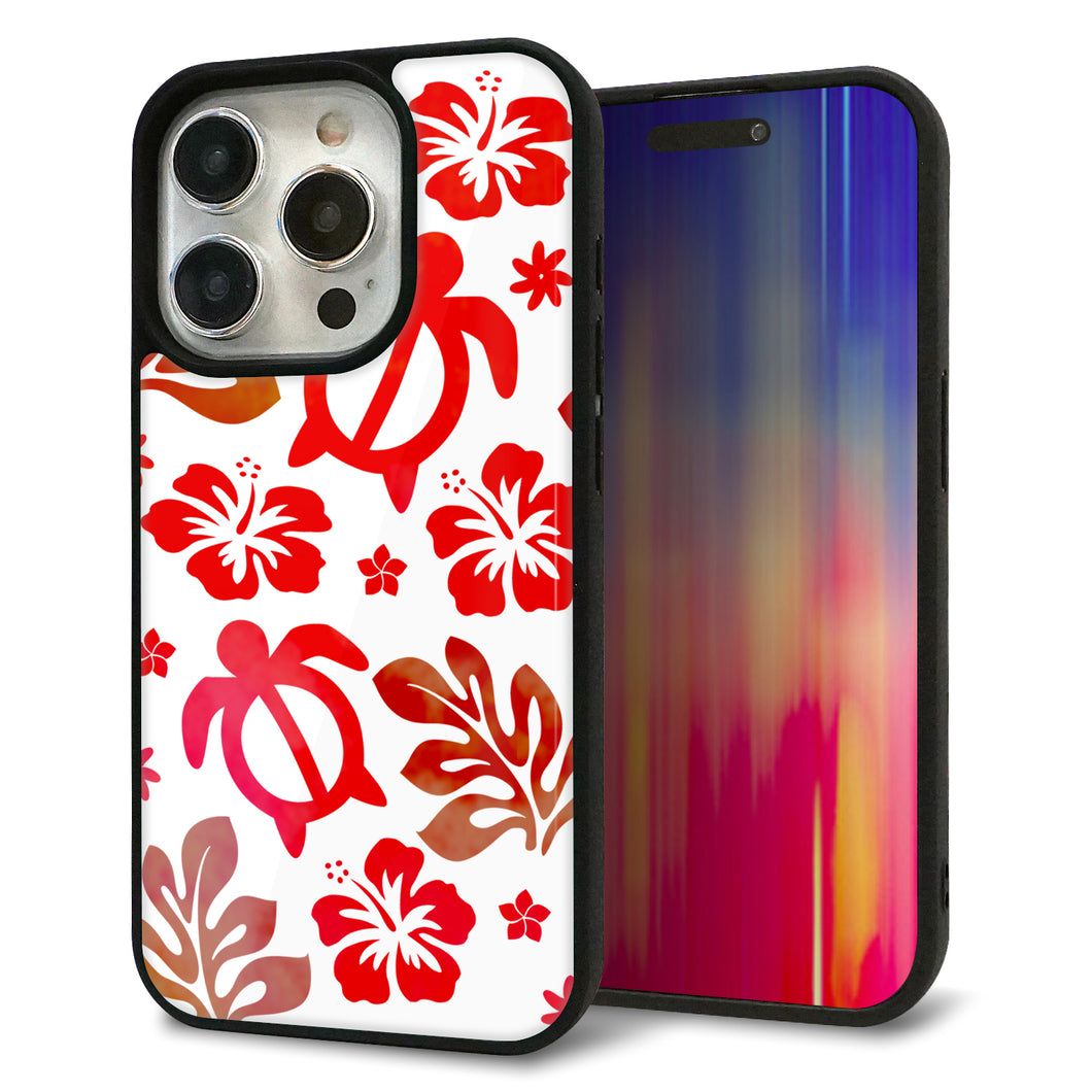 iPhone15 Pro 強化ガラス＆TPUスマホケース ガラプリ【SC881 ハワイアンアロハホヌ（レッド）】