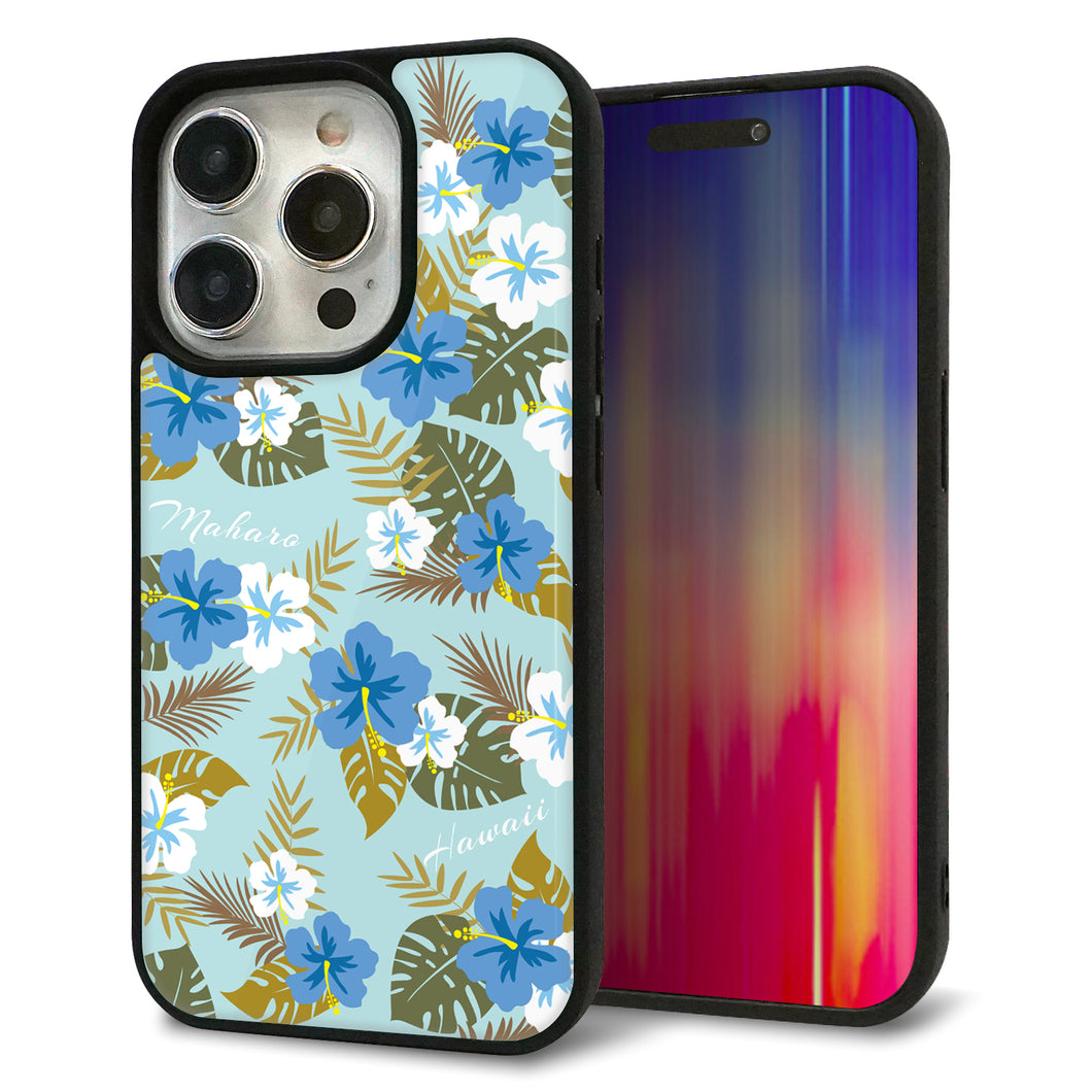 iPhone15 Pro 強化ガラス＆TPUスマホケース ガラプリ【SC883 ハワイアンアロハレトロ（ブルー）】