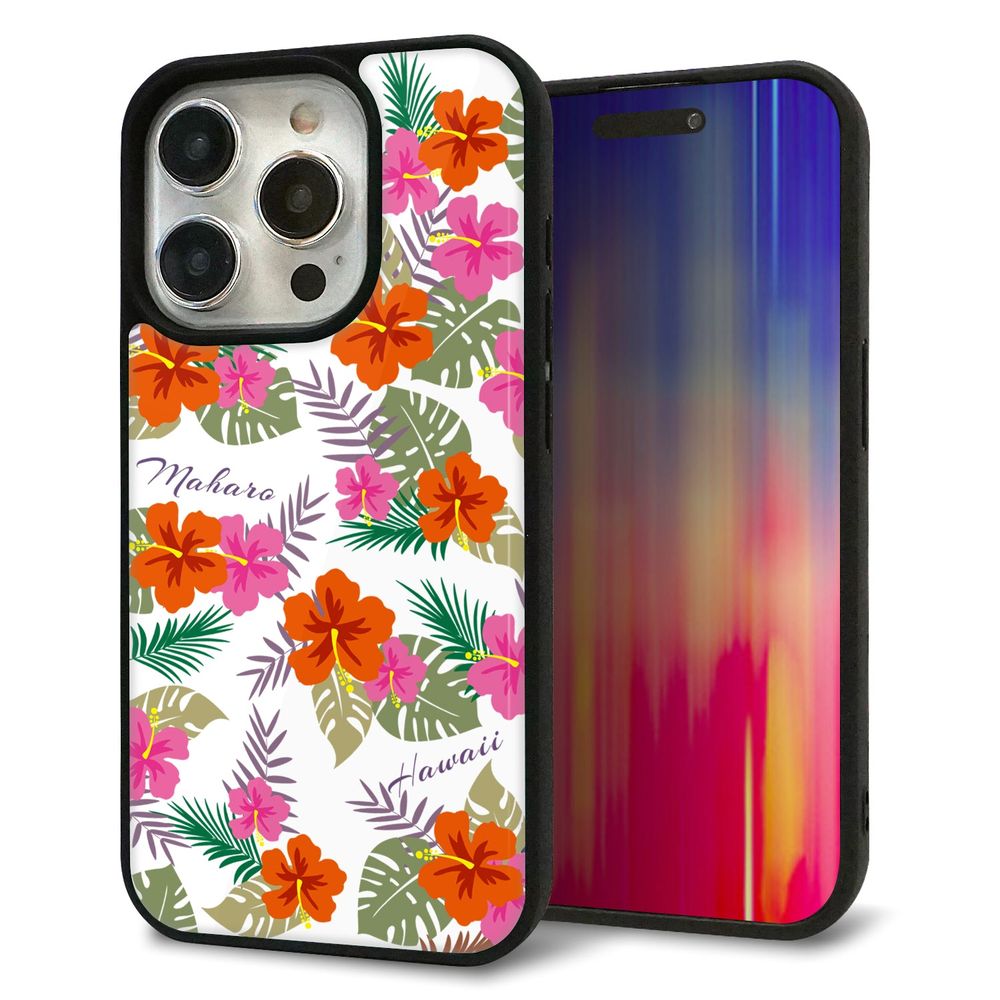 iPhone 15 Pro 強化ガラス＆TPUスマホケース ガラプリ【SC884 ハワイアンアロハレトロ（ホワイト）】