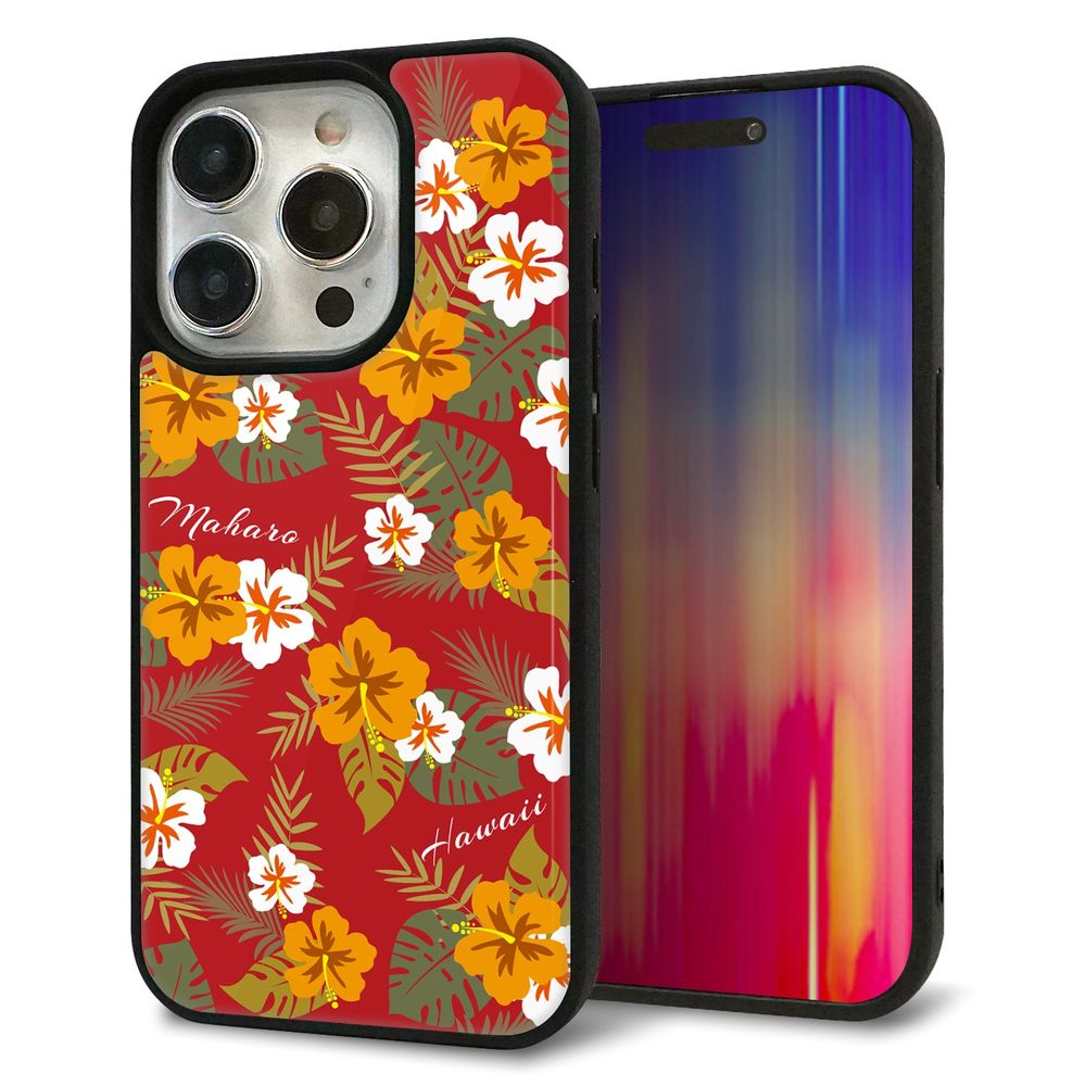 iPhone 15 Pro 強化ガラス＆TPUスマホケース ガラプリ【SC885 ハワイアンアロハレトロ（レッド）】