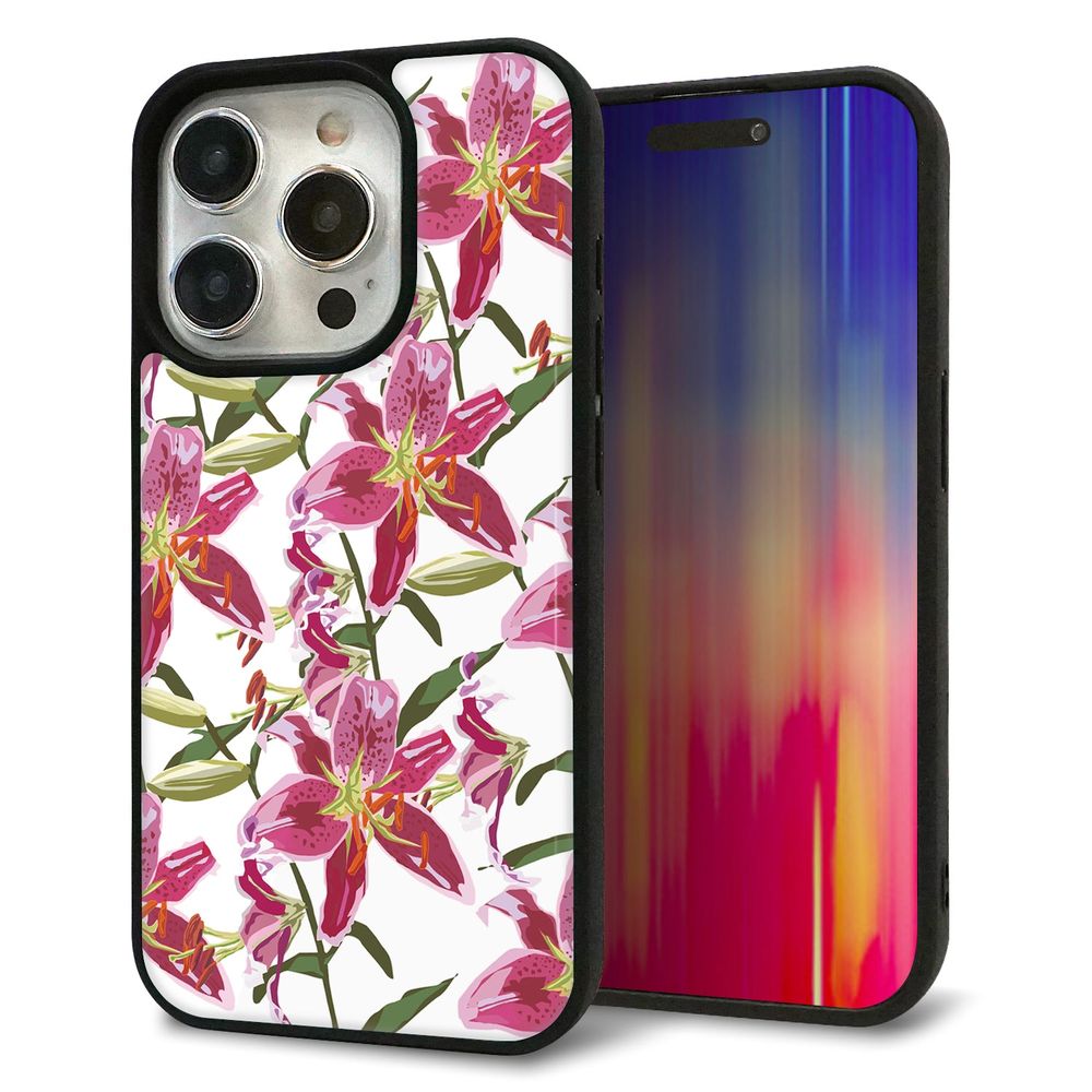 iPhone 15 Pro 強化ガラス＆TPUスマホケース ガラプリ【SC892 ボタニカル スカーレットリリー】