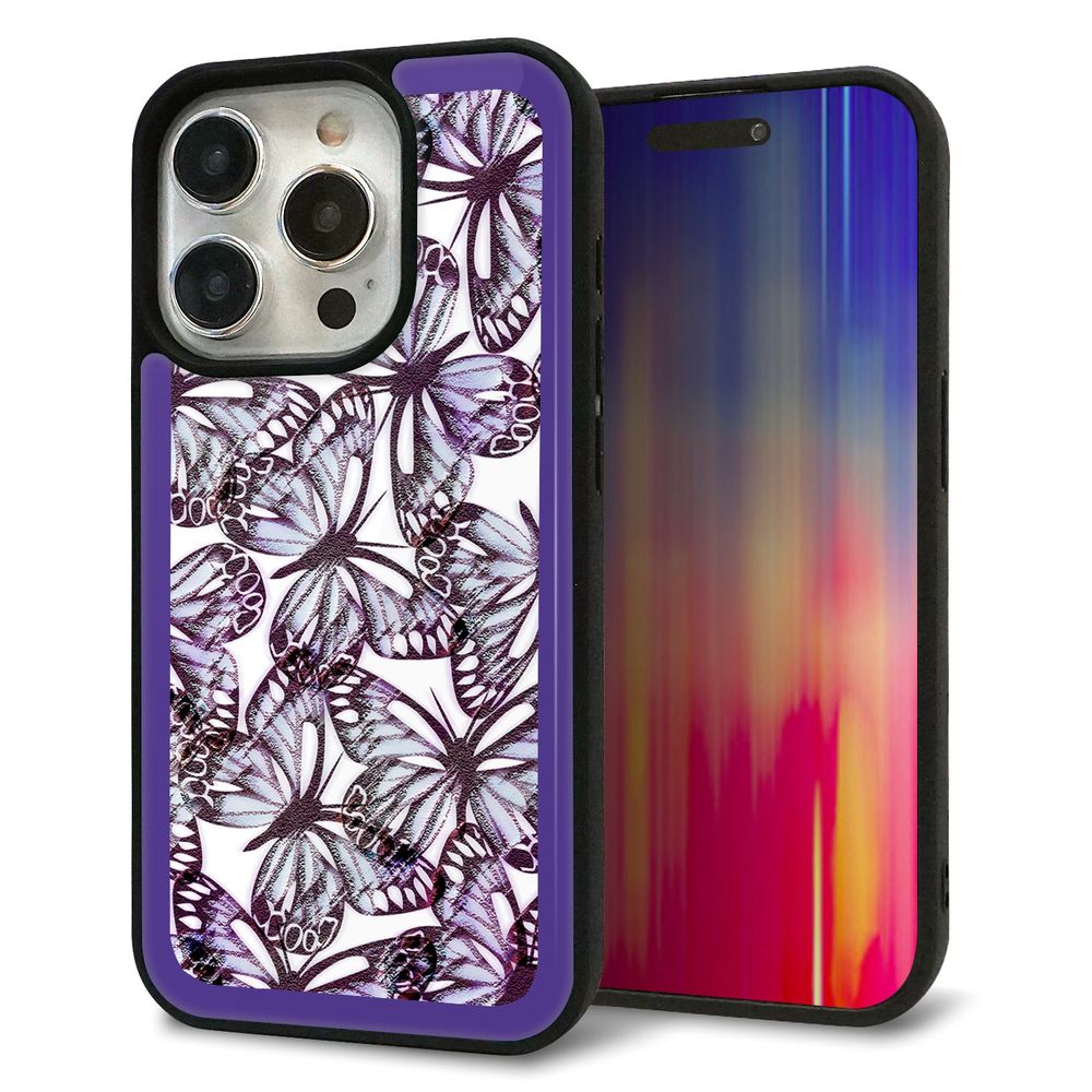 iPhone 15 Pro 強化ガラス＆TPUスマホケース ガラプリ【SC903 ガーデンバタフライ パープル】