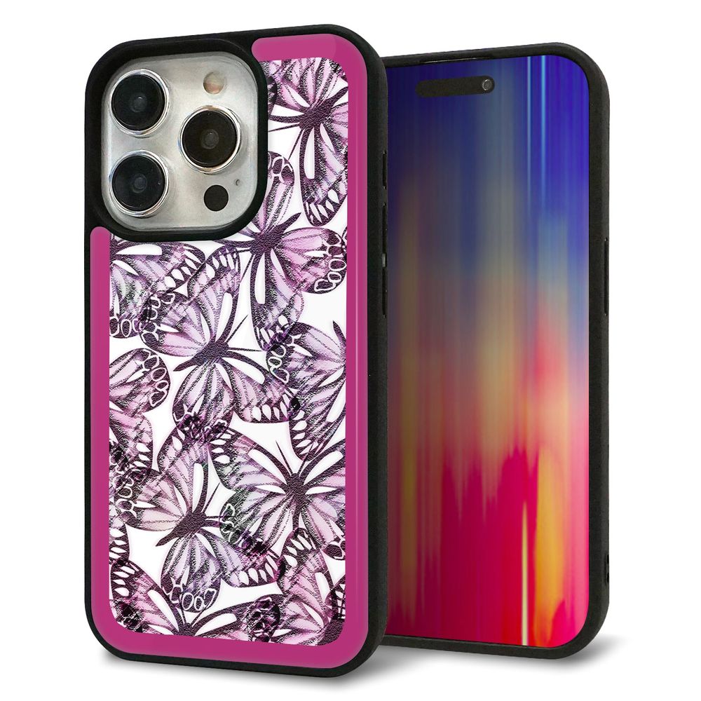 iPhone 15 Pro 強化ガラス＆TPUスマホケース ガラプリ【SC904 ガーデンバタフライ ピンク】