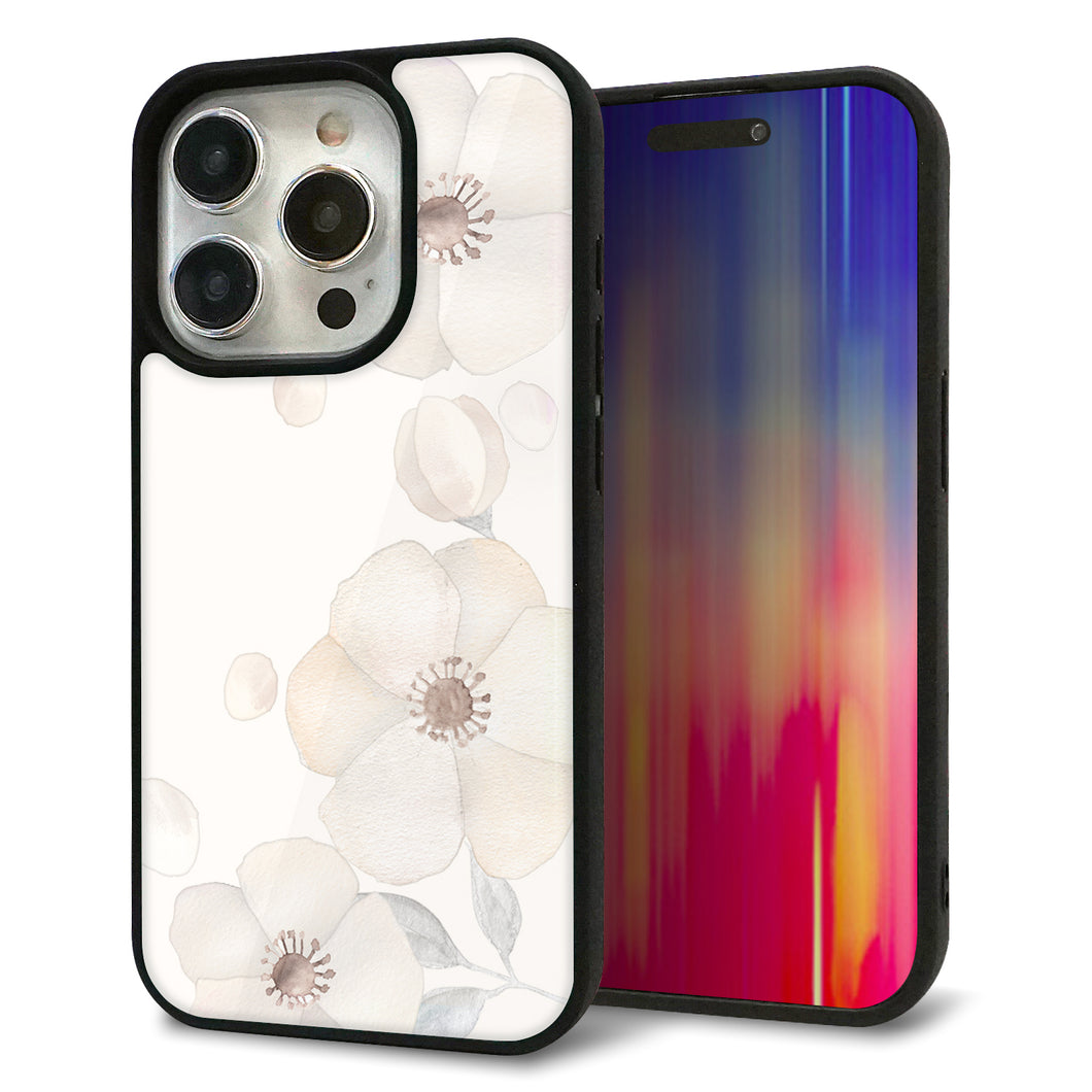 iPhone15 Pro 強化ガラス＆TPUスマホケース ガラプリ【SC952 ドゥ・フルール（セピア）】