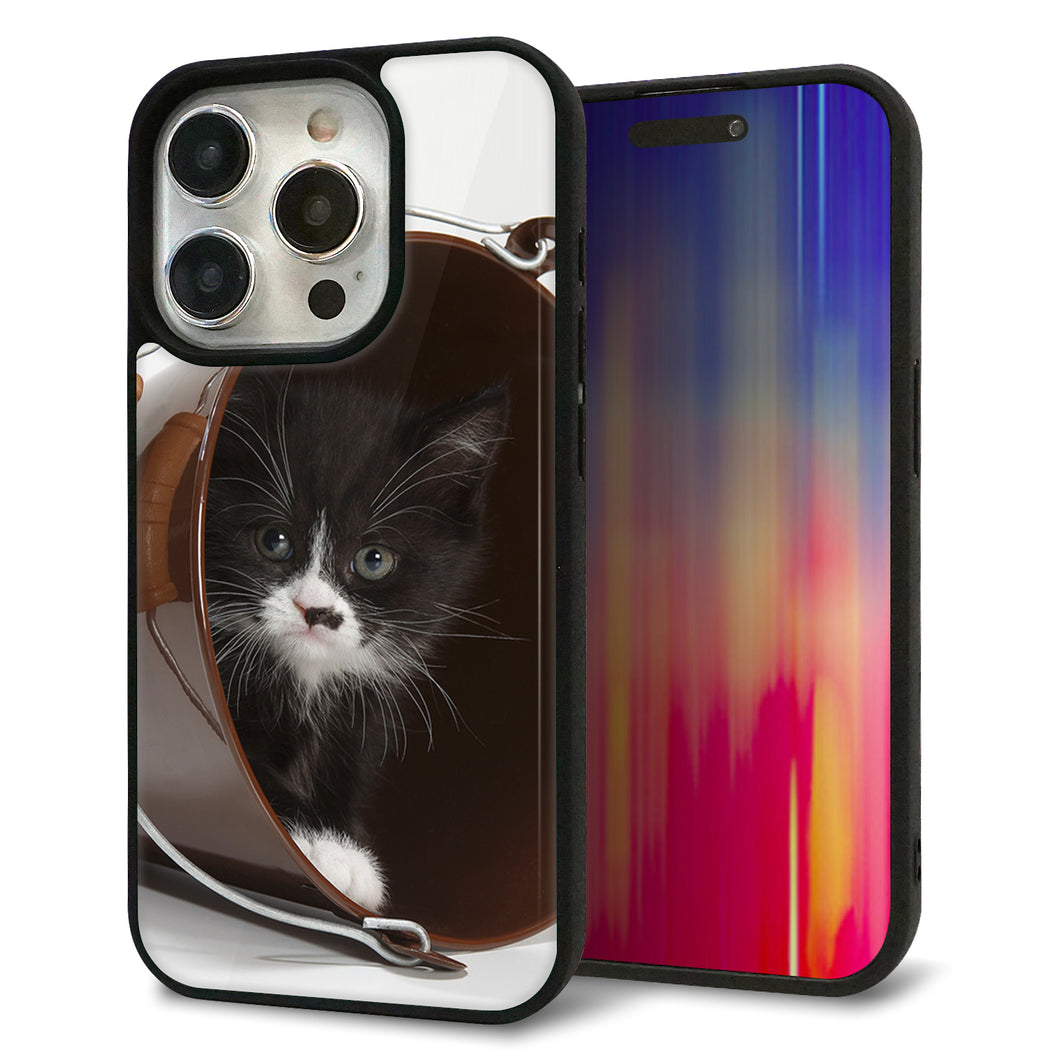iPhone15 Pro 強化ガラス＆TPUスマホケース ガラプリ【VA800 ネコとバケツ】