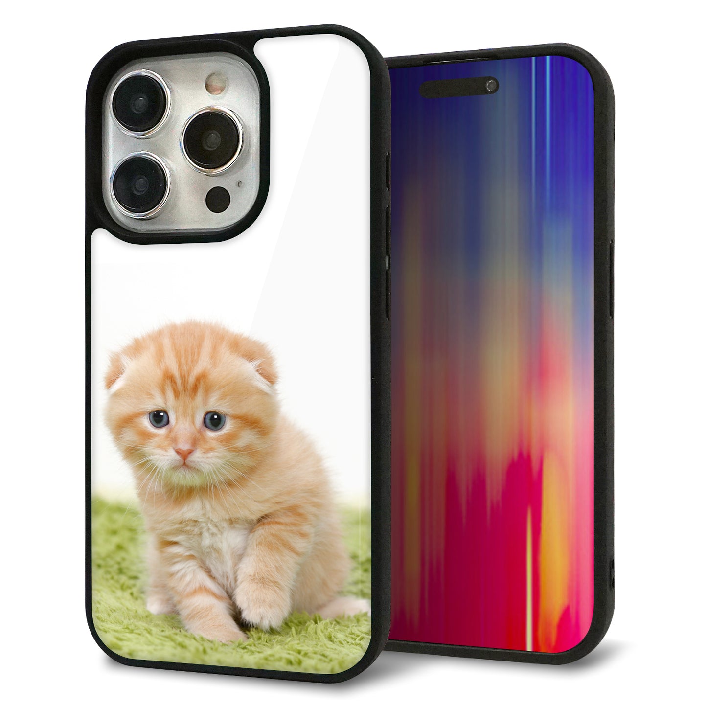 iPhone15 Pro 強化ガラス＆TPUスマホケース ガラプリ【VA802 ネコこっそり】