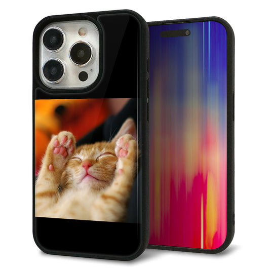 iPhone15 Pro 強化ガラス＆TPUスマホケース ガラプリ【VA804 爆睡するネコ】
