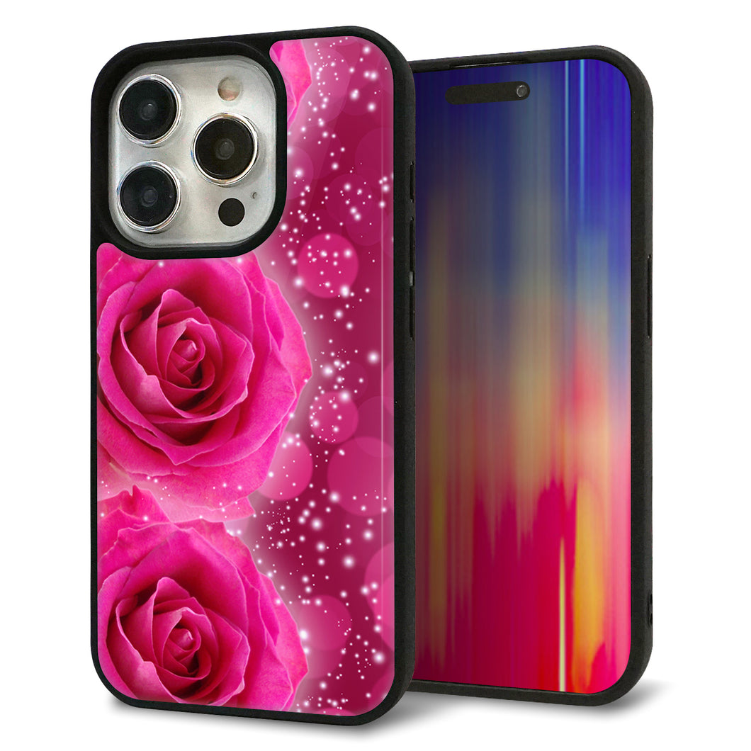 iPhone15 Pro 強化ガラス＆TPUスマホケース ガラプリ【VA815 3連のバラ】