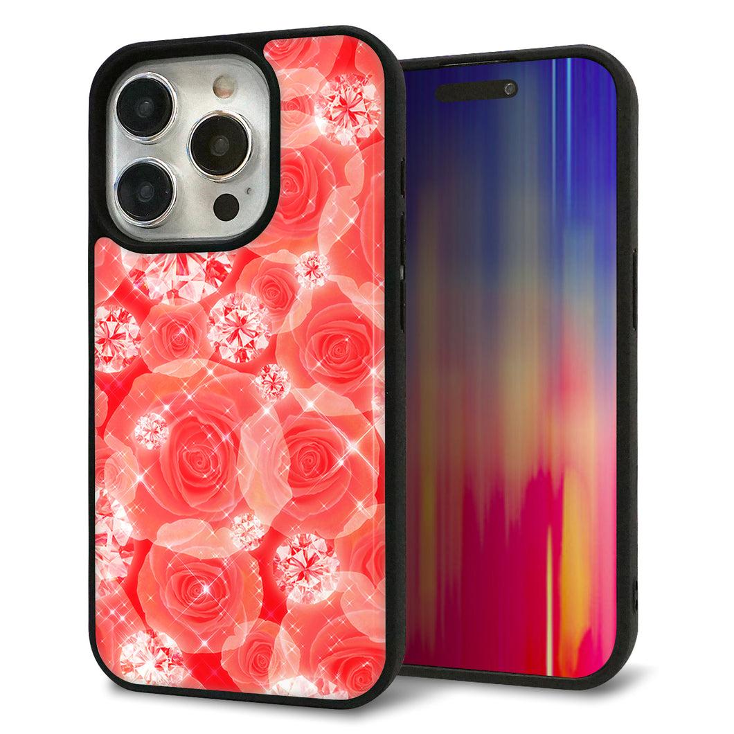 iPhone15 Pro 強化ガラス＆TPUスマホケース ガラプリ【VA816 ダイヤモンドとバラ】