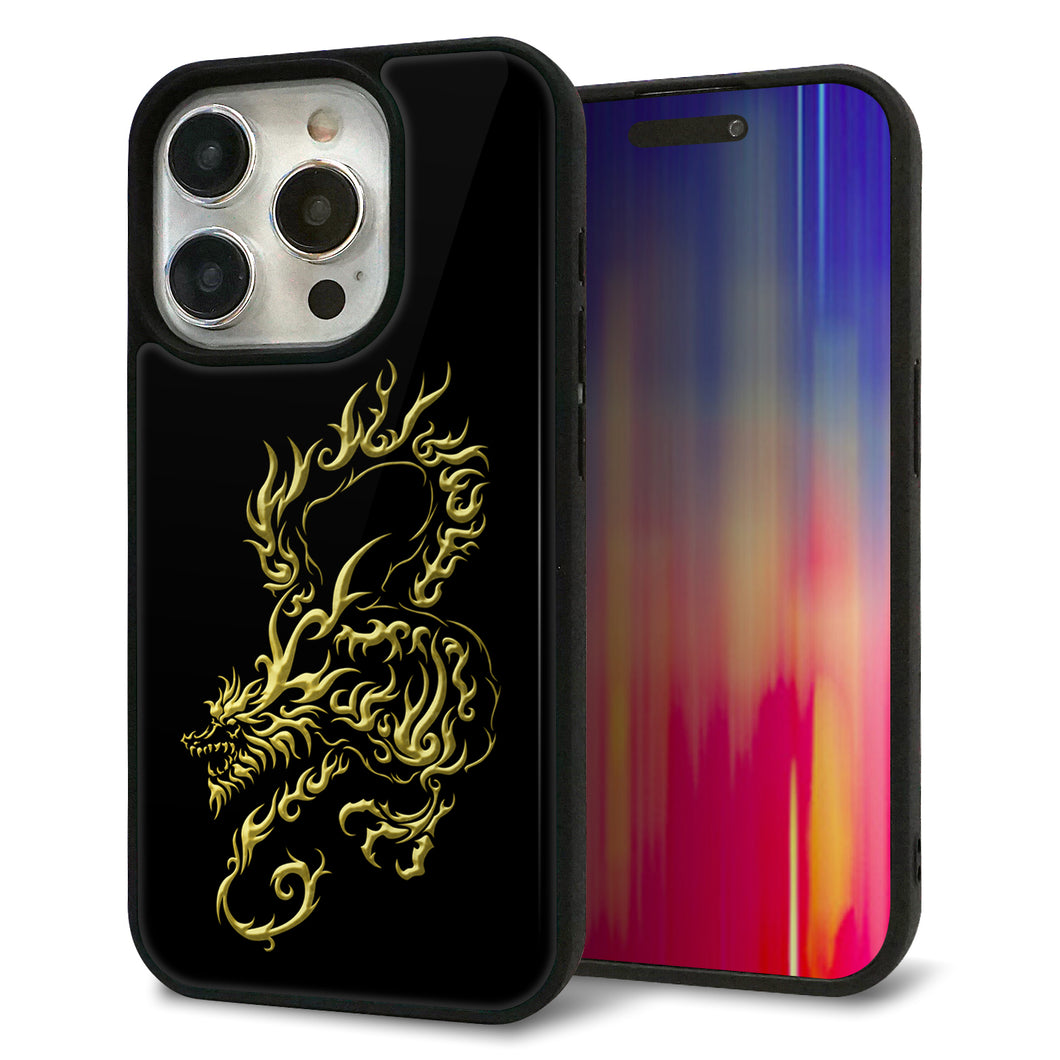iPhone15 Pro 強化ガラス＆TPUスマホケース ガラプリ【VA831 闇と龍】